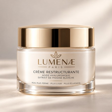 Crème anti-âge à l’acide hyaluronique et à la pivoine blanche pour une peau plus lisse et éclatante.