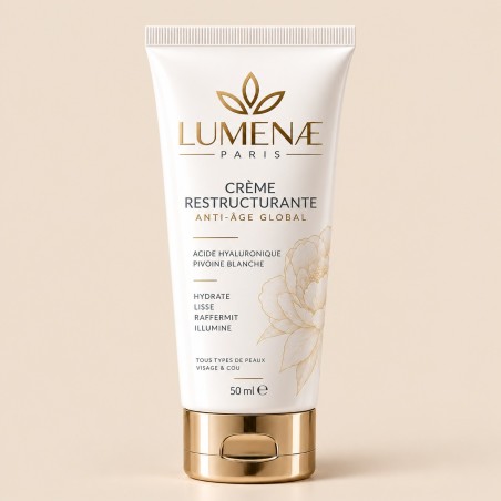 Crème anti-âge à l’acide hyaluronique et à la pivoine blanche pour une peau plus lisse, hydratée et lumineuse.